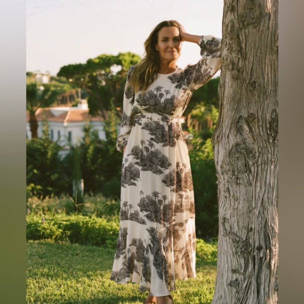 NWT Tuckernuck+India Hicks Cream Toile Long Sleeve Dress - Picture 4 of 7